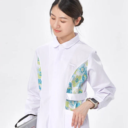 Cralom Flower Print Nurse Gown - ICU Robe Medical Scrub Uniform