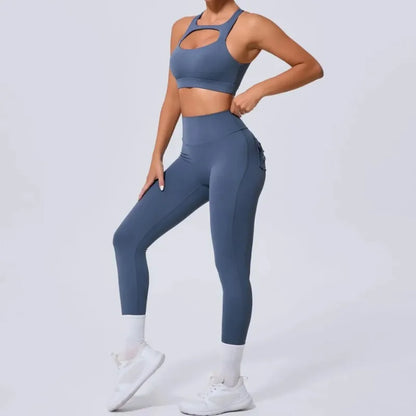 Cralom Seamless Yoga Set: High Waist Leggings & Beauty Back Vest for Workout