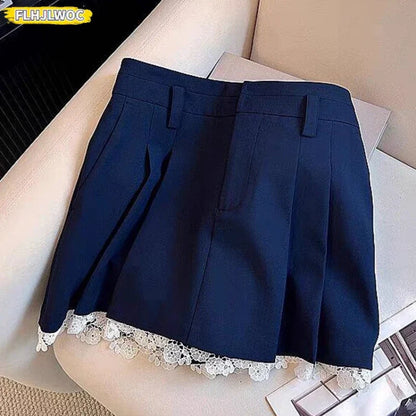 Cralom Sweet Lolita Style Mini Skirt with Ruffles and Lace Embellishments