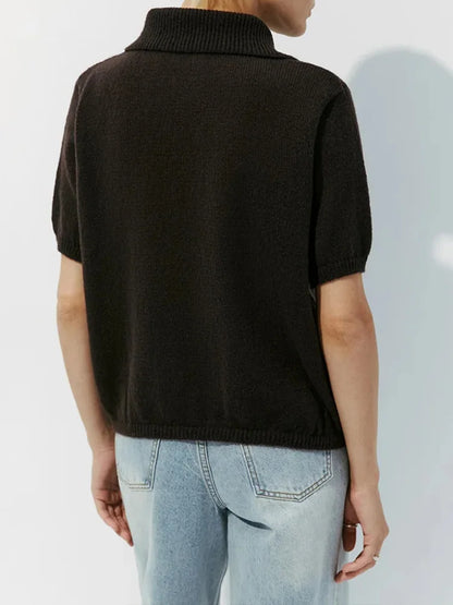Cralom Summer Knit Polo Bubble Sleeve Sweater for Women