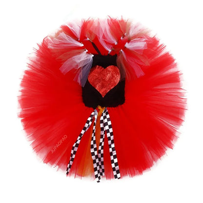 Cralom Red Queen Tutu Dress with Crown Wand Set for Girls Halloween Costume