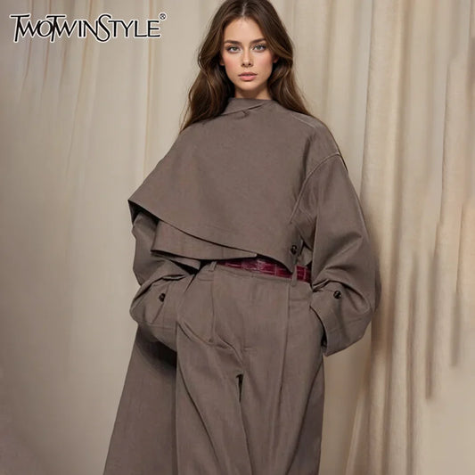 Cralom Chic Button Short Coat Turtleneck Asymmetrical Jacket