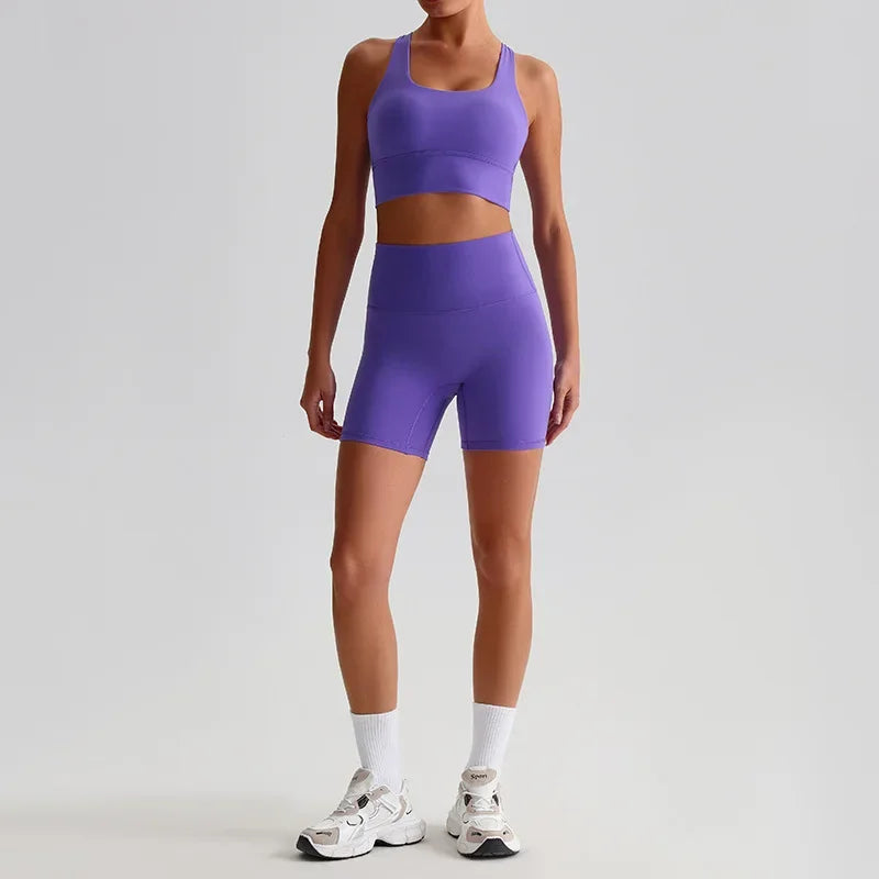 Cralom Seamless Yoga Set: Backless Bra & Booty-Lifting Shorts for Gym & Running