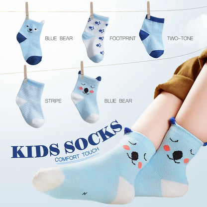 Kids Cotton School Socks Set 100% Breathable Anti-Slip Casual Sports by Cralom
