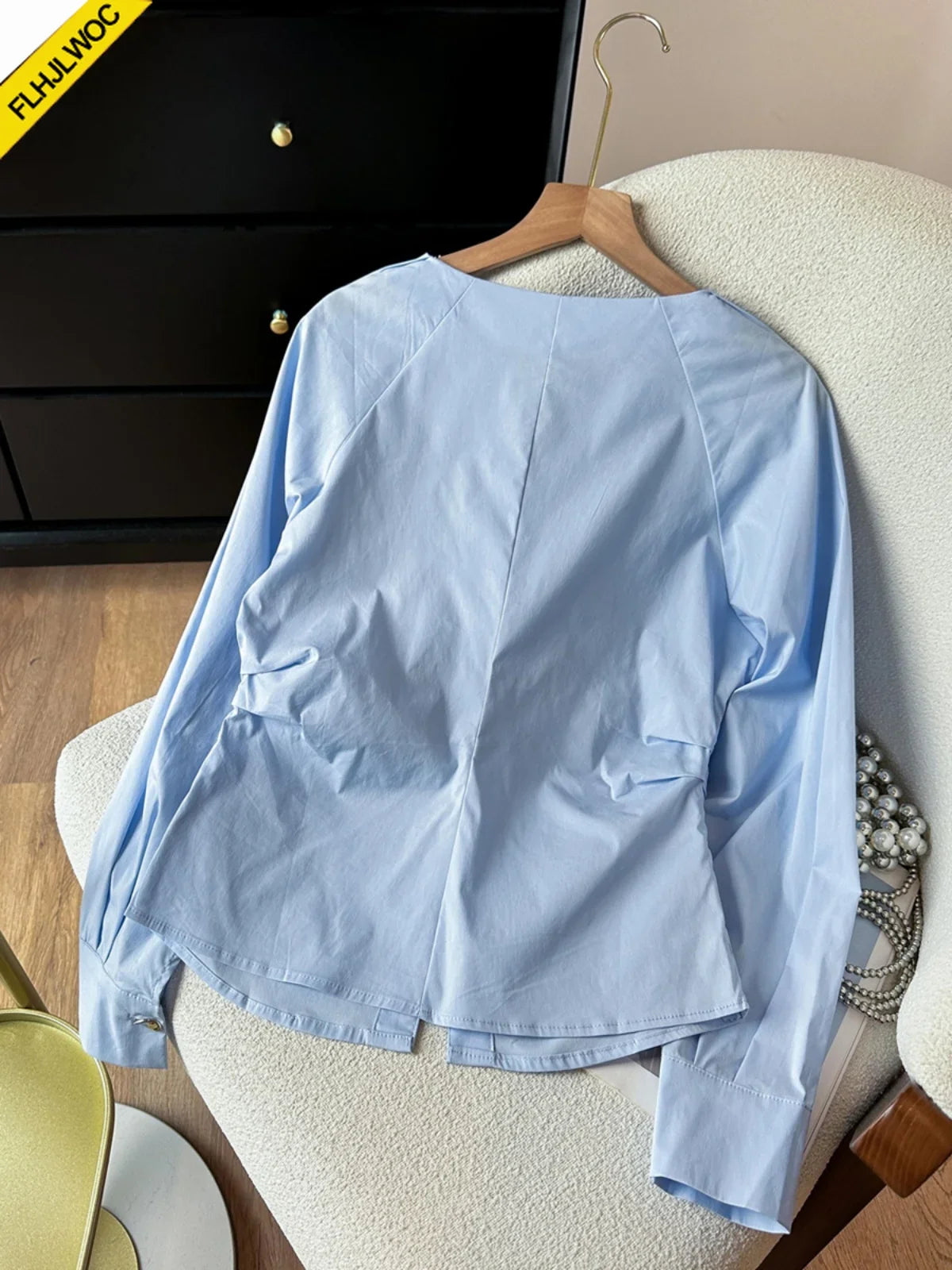 Cralom Autumn 2024 Tunic Peplum Top: Long Sleeve Solid Slim Waist Button Shirt