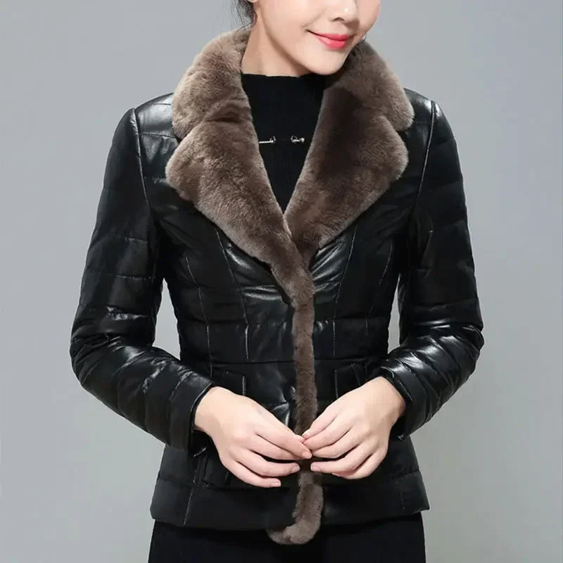 Cralom Vintage Fur Coat: Luxe Winter Biker Jacket for Women