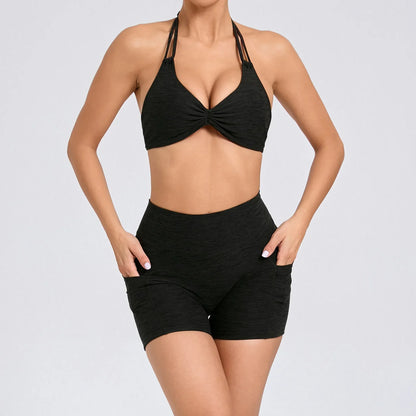 Cralom Women's Naked Feeling Yoga Set - Tight-Fit Sportswear with Side Pockets