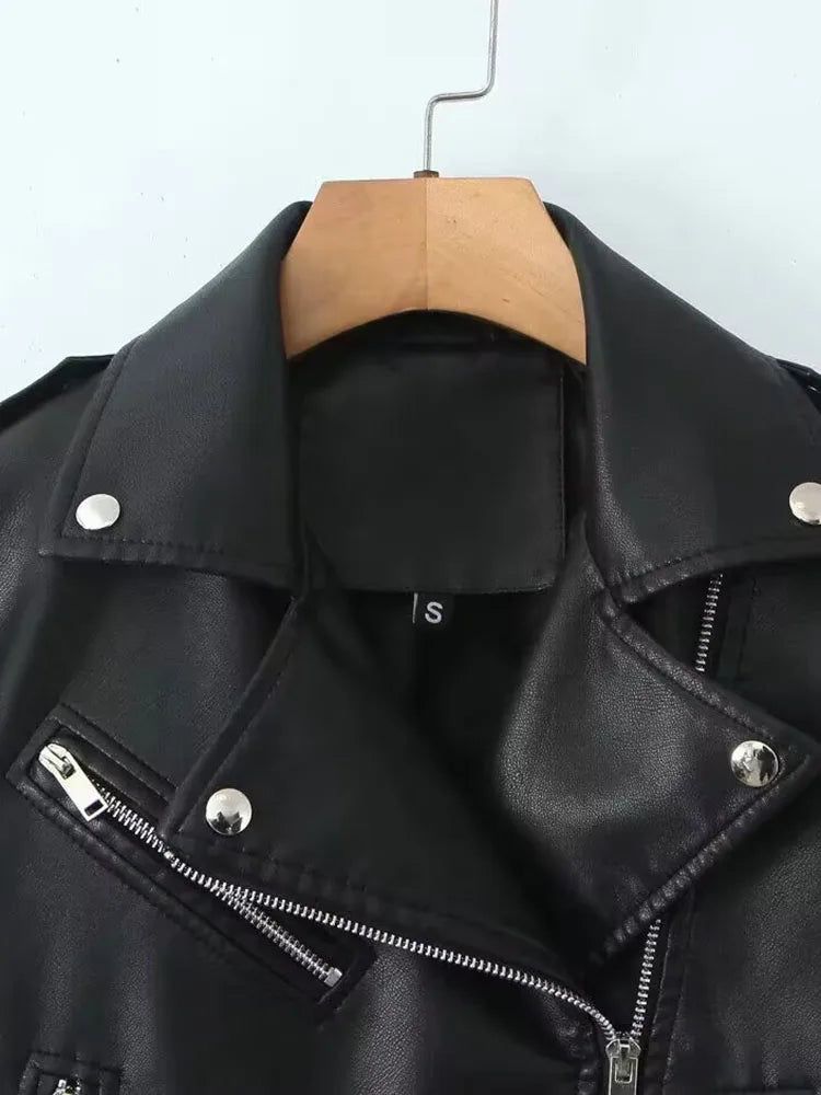 Cralom Faux Leather Lady Jacket Zipper Short Motorcycle Coat