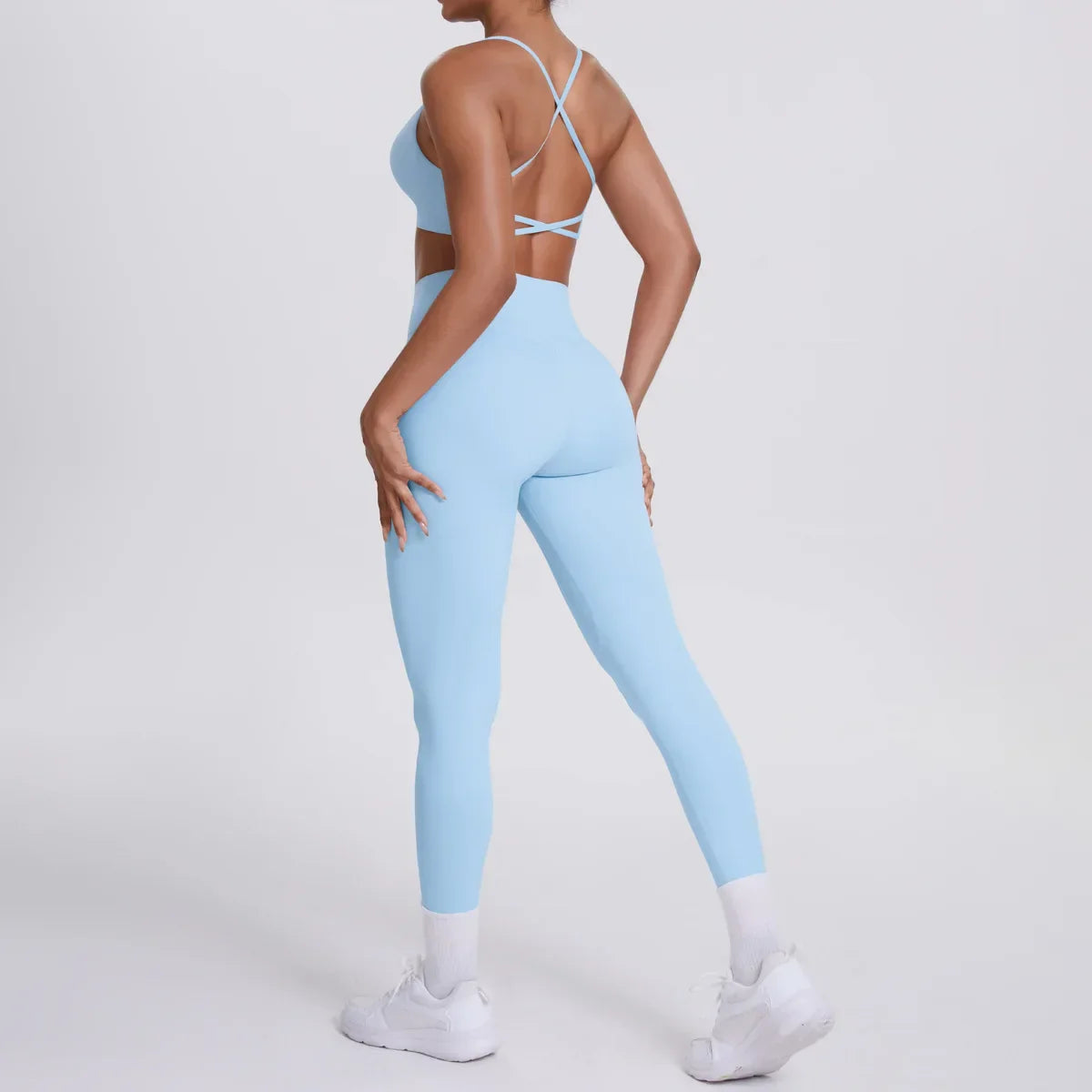 Cralom Seamless Yoga Set: Cross Back Sports Bra & High Waist Booty Lifting Leggings