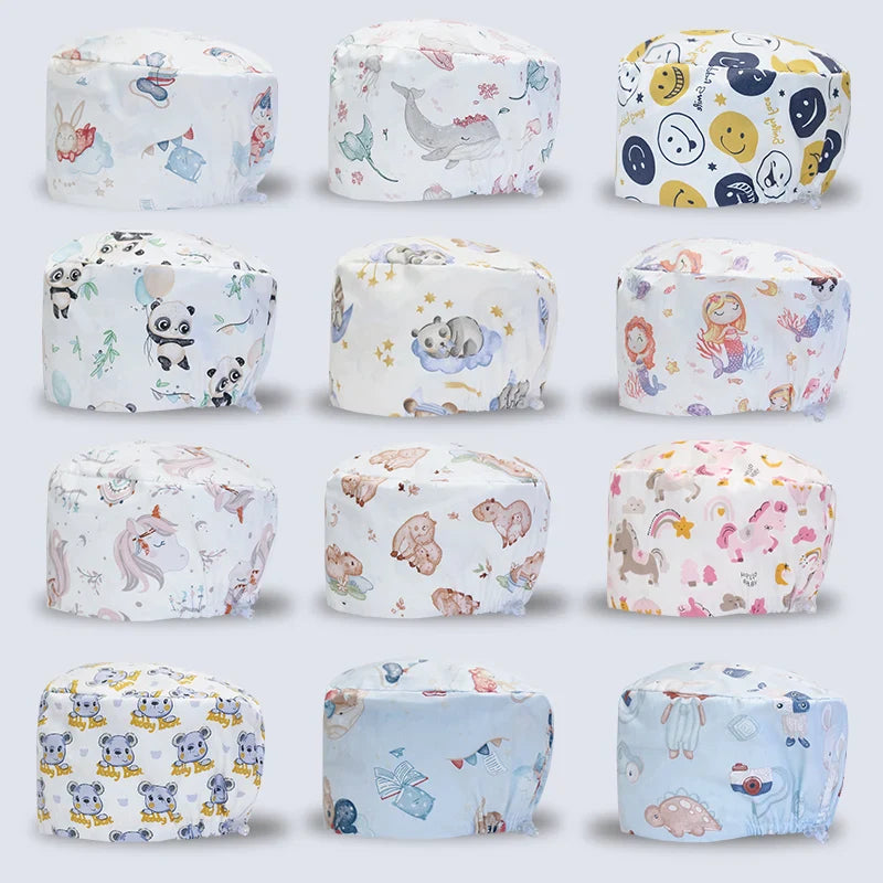 Cralom Cartoon Print Scrub Cap - Comfortable Women's Nurse Hat