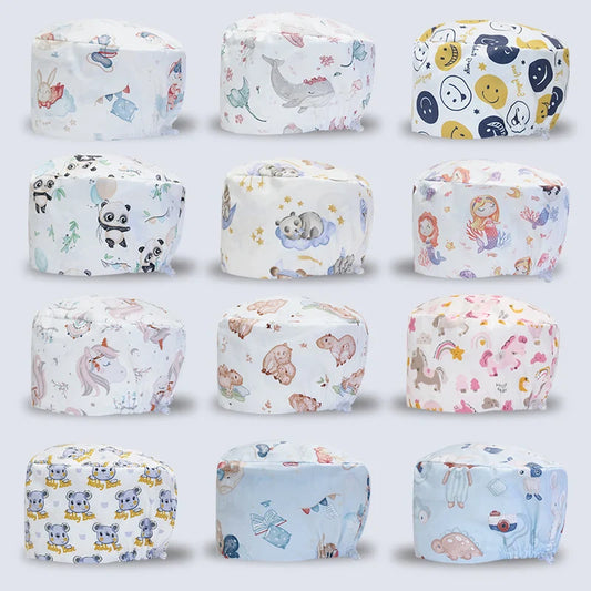 Cralom Cartoon Print Scrub Cap - Comfortable Women's Nurse Hat