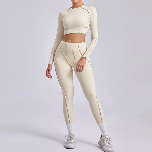 Cralom Women's Yoga Set: Hip Lifting Suit, Long Sleeve Top, Pants, Sportswear, Fitness Gym Gear