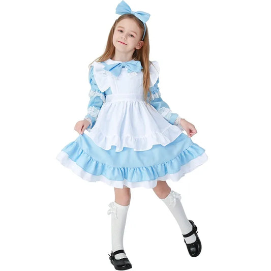 Cralom Kids Lolita Maid Dress Costume Blue Pink Black