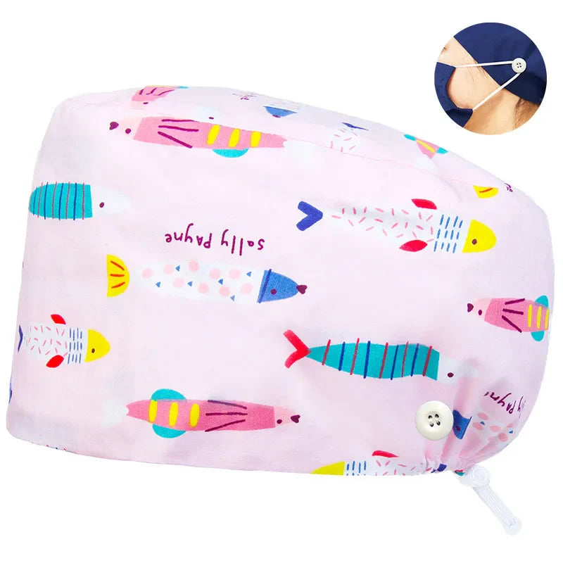 Cralom Dental Patterned Scrub Cap – Adjustable Surgical Work Hat for Nurses & Doctors