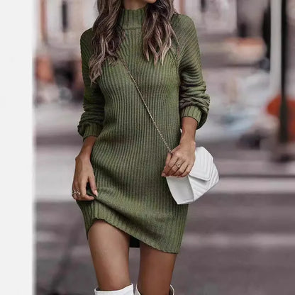 Cralom Women's Turtleneck Sweater Dress, Stylish Long-Sleeved Knitwear