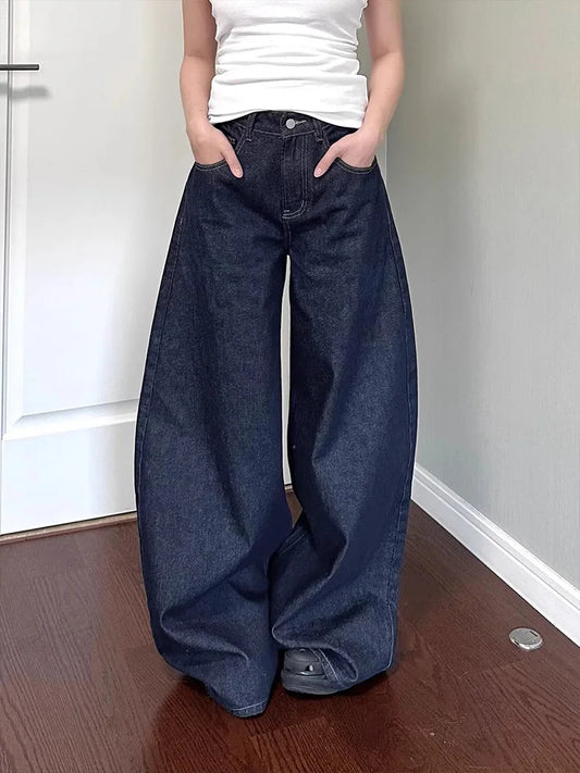 Cralom Streetwear High Waist Wide Leg Jeans for Women Vintage Wash Casual Denim