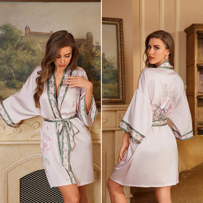 Cralom Seven-quarter Sleeves Silk Pajama Set for Women