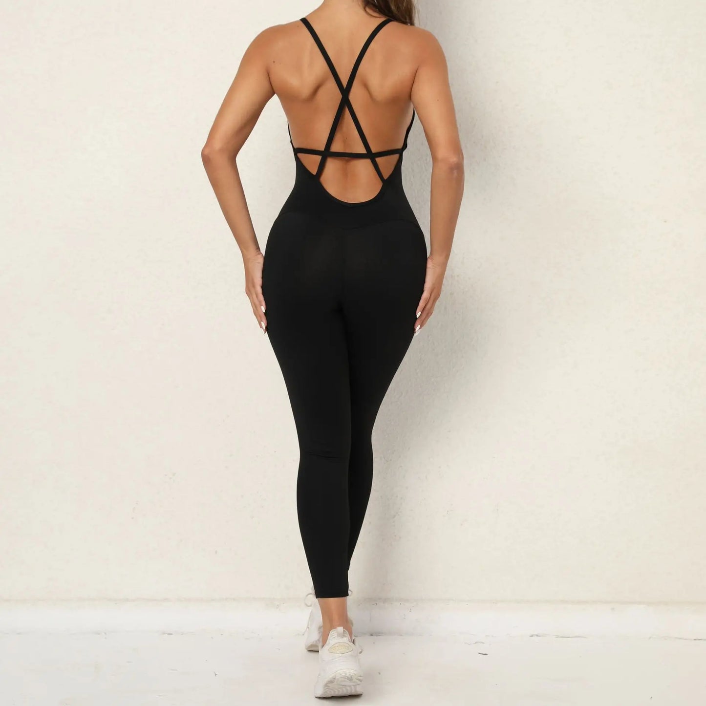 Cralom Seamless V-Neck Bodysuit: Open Back, Tummy Control for Yoga, Dance, Gym