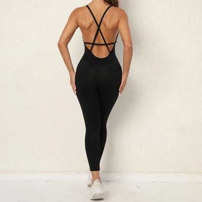 Cralom Seamless V-Neck Bodysuit: Open Back, Tummy Control for Yoga, Dance, Gym