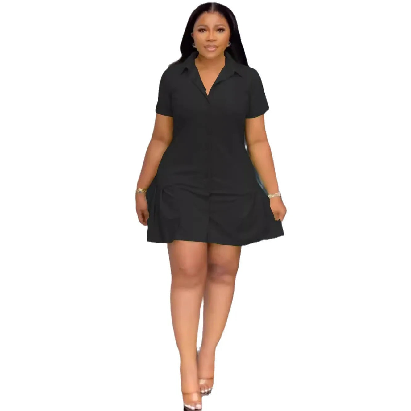 Cralom Casual Loose Dress | Short Sleeve Lapel Button | Summer 2025