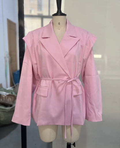 Cralom Lace Up Slimming Tunic Coat Long Sleeve Jacket for Women