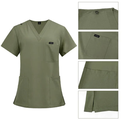 Cralom Women's Stretch Scrubs Set - Top Jogger Pants Nursing Uniform