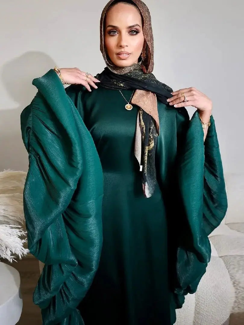 Helyn's Luxury Satin Abaya: Elegant Muslim Long Dress for Women
