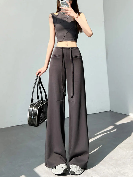 Cralom Vintage Capris: Women's Lace-Up Wide Leg Pants with Pockets