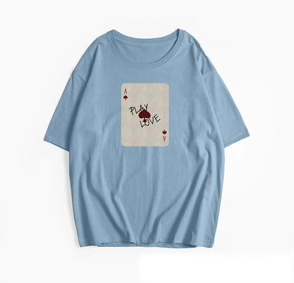 Cralom Poker Card Print T-Shirt Women's O-Neck Summer Top