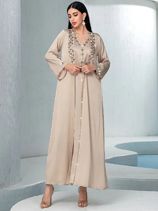 Cralom Luxury Abaya Set Women Muslim Modest Dress Moroccan Kaftan
