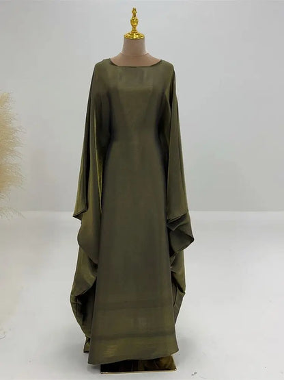 Helynys Butterfly Satin Maxi Abaya - Luxurious Dubai Kaftan Dress