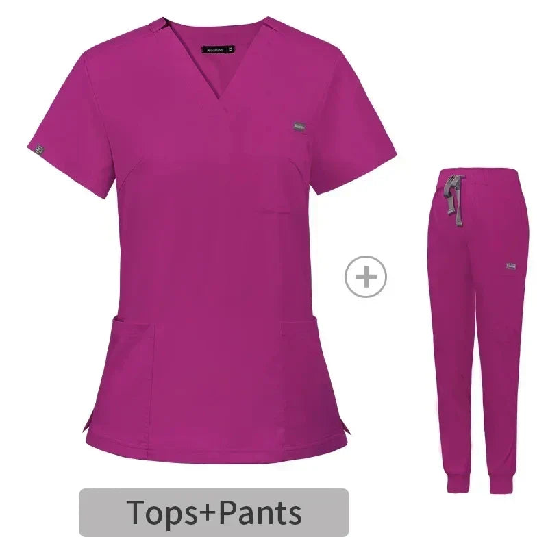 Cralom Men's V-Neck Scrub Top & Pants Set: Short Sleeve Medical Uniform, Pure Cotton