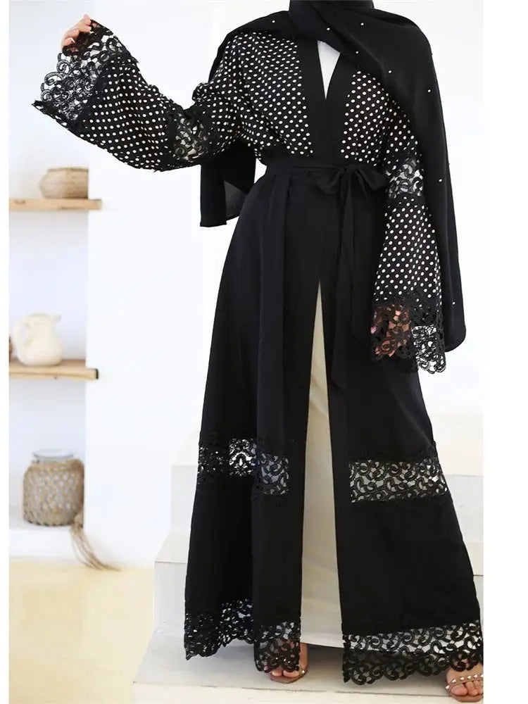 Cralom Ramadan Black Kimono Abaya Dress Modest Muslim Kaftan Robe Femmes