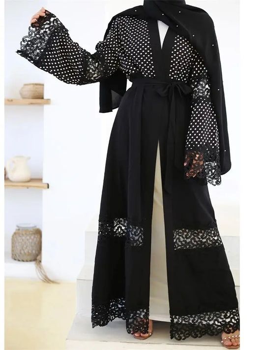 Cralom Ramadan Black Kimono Abaya Dress Modest Muslim Kaftan Robe Femmes