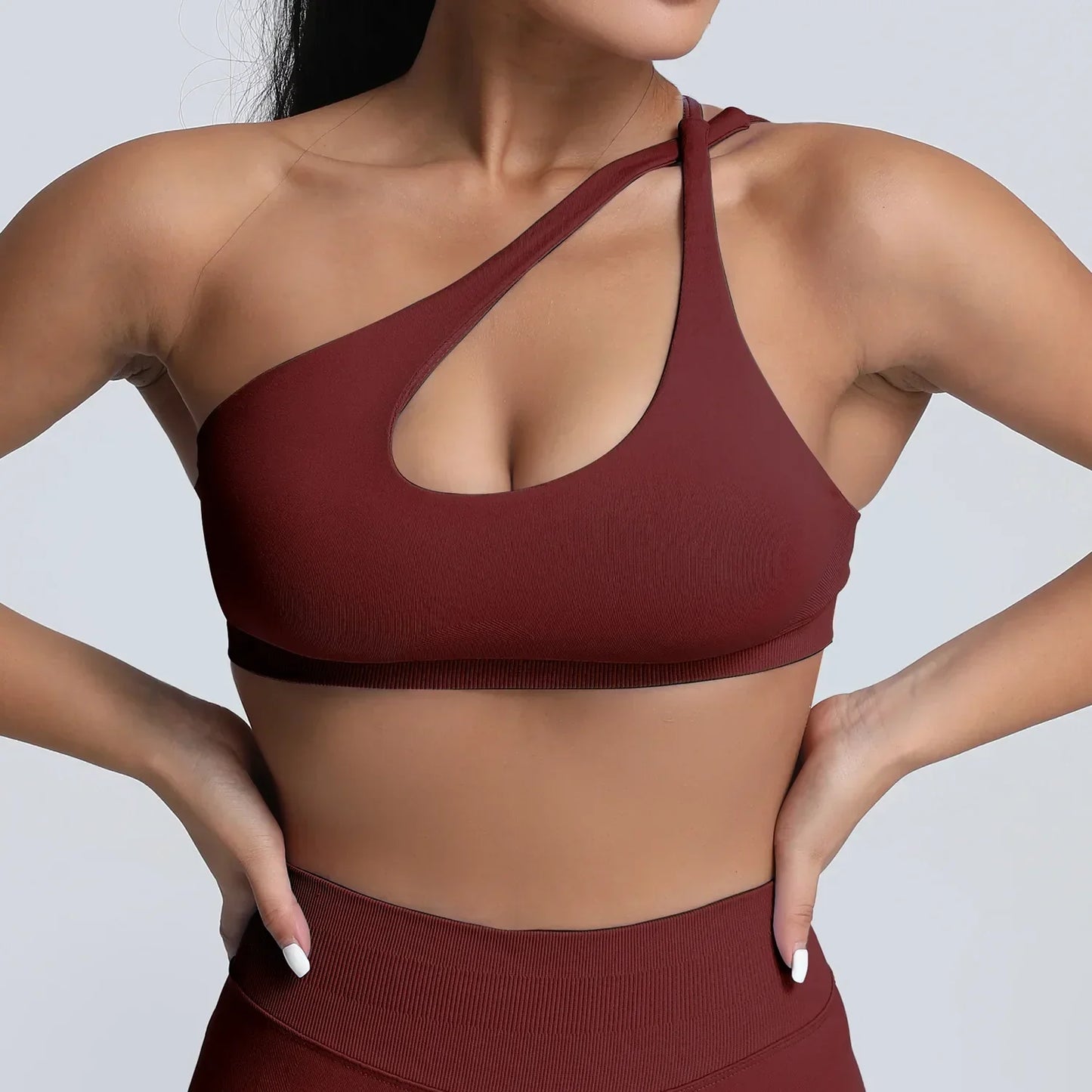 Cralom One Shoulder High Impact Sports Bra - Adjustable Straps & Removable Pads