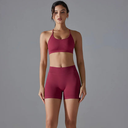 Cralom Women's Seamless Yoga Set - Cross Back Bra & Buttocks Gym Shorts