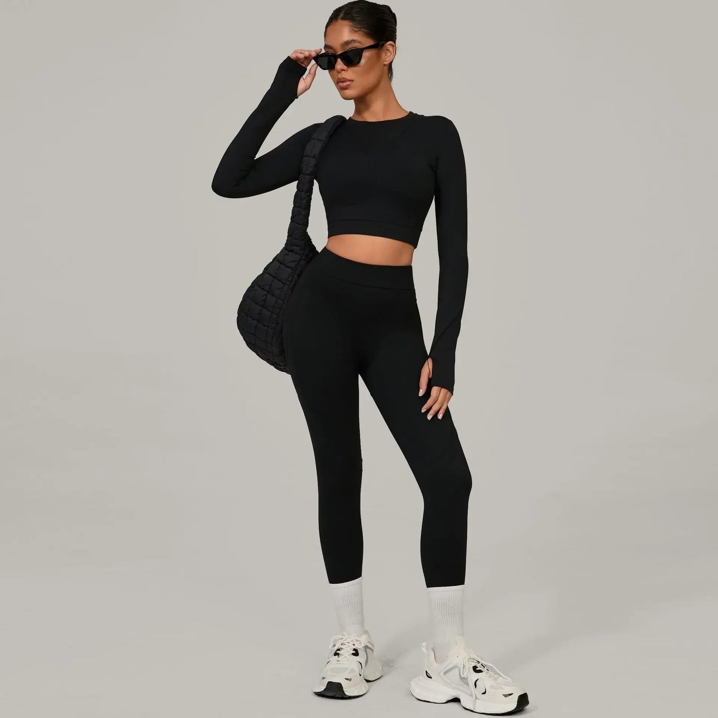 Cralom Brushed Yoga Set: Long Sleeve Top & High-Waist Leggings