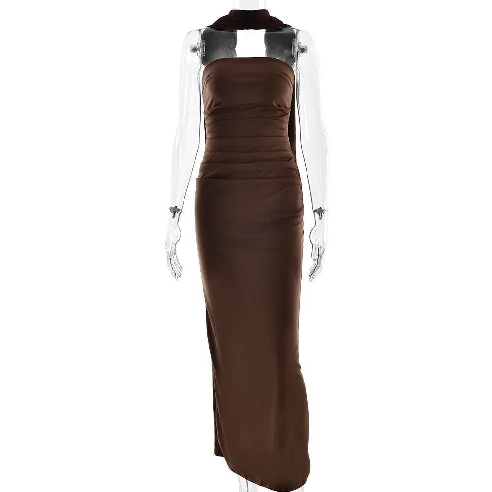 Cralom Strapless Waist Cinching Long Skirt - Elegant & Sexy Hip Hugging Dress