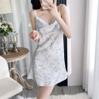 Cralom Sensual Floral Silk Nightgown Set - Chic Summer Loungewear