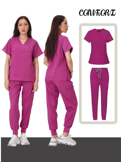 Cralom Multicolor Beauty Scrubs Set for Women: Top + Straight Pant Uniform
