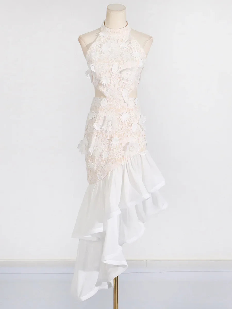 Cralom Sleeveless Waist Flower Irregular Dress 2024 Summer New Collection