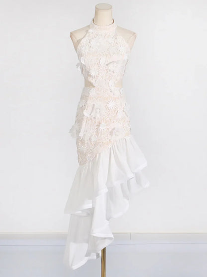 Cralom Sleeveless Waist Flower Irregular Dress 2024 Summer New Collection