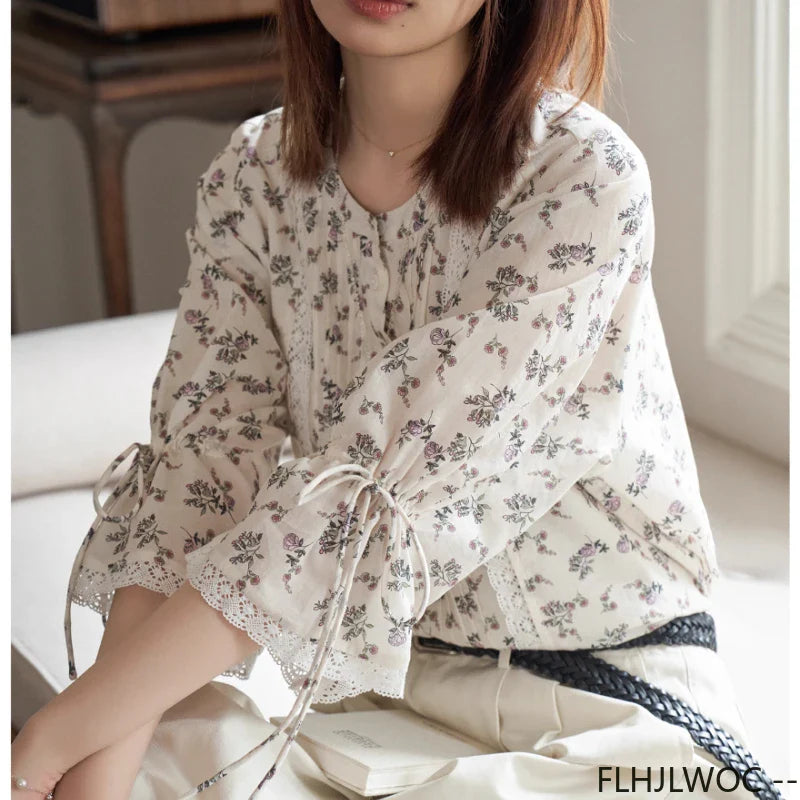 Cralom Women's Retro Stripe Floral Button Shirts