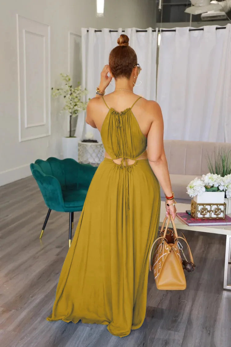 Cralom Sexy Camisole Backless Long Dress Solid Color, 2025 Summer