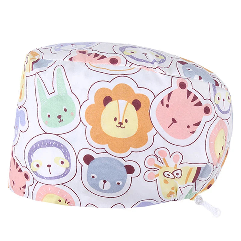 Cralom Cartoon Animals Unisex Surgical Scrub Caps for Medical Professionals