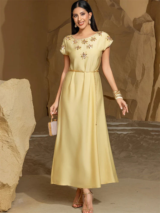 Cralom Ramadan Satin Abaya Dress for Muslim Women