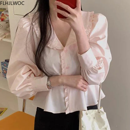 Cralom Pink Peplum Peter Pan Collar Shirt - Women's Preppy Style Top