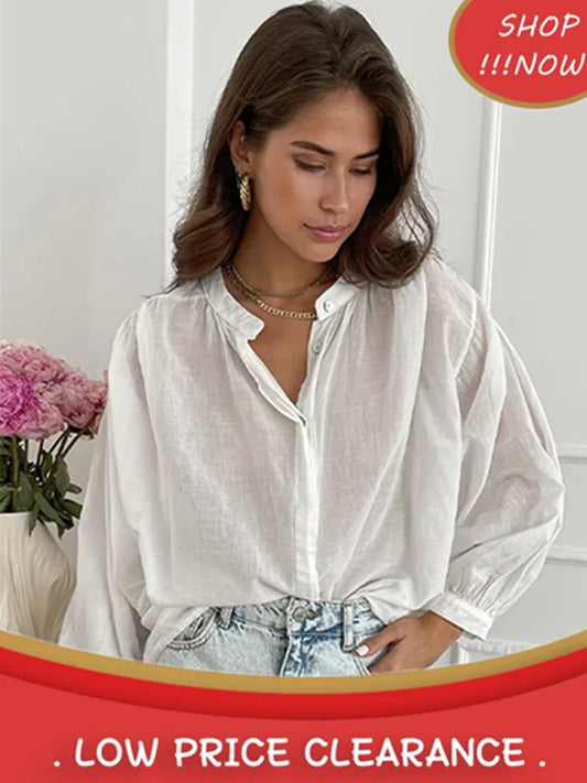 Cralom Solid Chiffon Shirt O Neck Long Sleeve Elegant Blouse