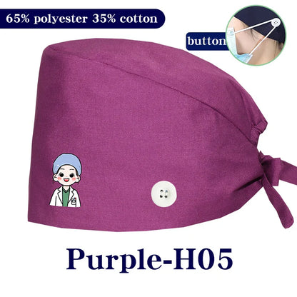 Cralom Cartoon Printed Surgical Scrub Caps for Medical & Pet Grooming Pros