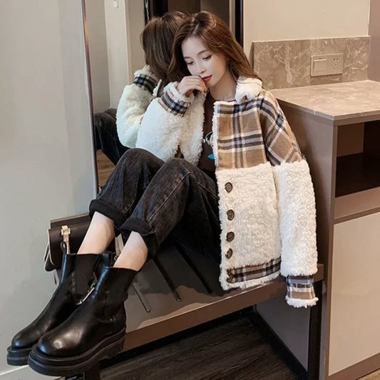 Cralom Women's Fur Trim Tweed Coat - Stylish & Warm Wool Jacket